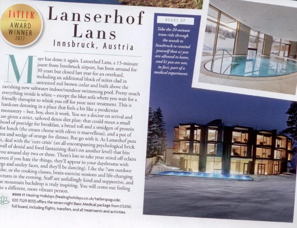  Lanserhof Lans,Austria in their 2017 Spa Guide